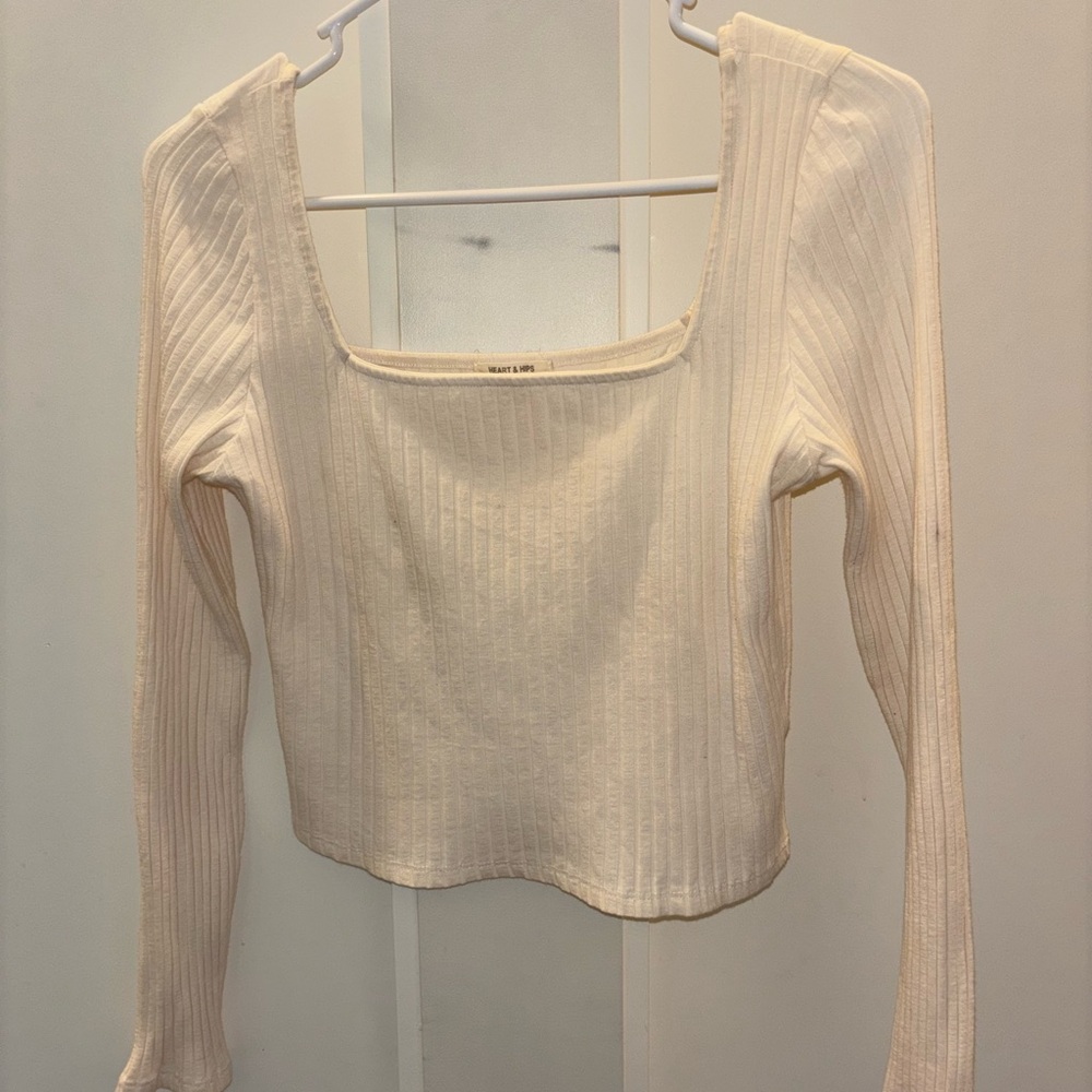 Cream Ribbed Square Neck Top